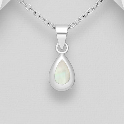 Sterling Silver Tiny Mother of Pearl Shell Tear Drop Pendant