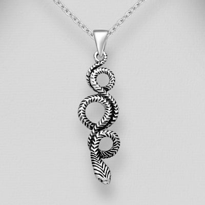 Sterling Silver Oxidised Snake Pendant