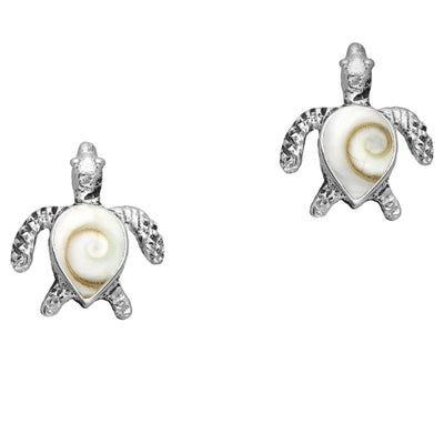 Sterling Silver Oxidized Turtle Stud Earrings with Shiva Shell