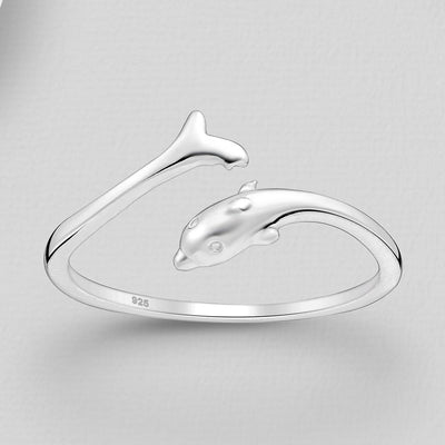 Sterling Silver Dolphin Adjustable Ring