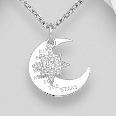 Sterling Silver "Aim for the Moon Reach for the Stars Pendant