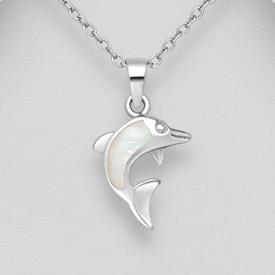Sterling Silver & Mother of Pearl Shell Dolphin Pendant