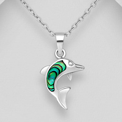 Sterling Silver & Paua Shell Dolphin Pendant