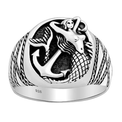 Sterling Silver Mermaid & Anchor Ring