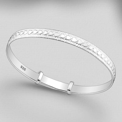 Sterling Silver Baby Bangle with Heart Pattern