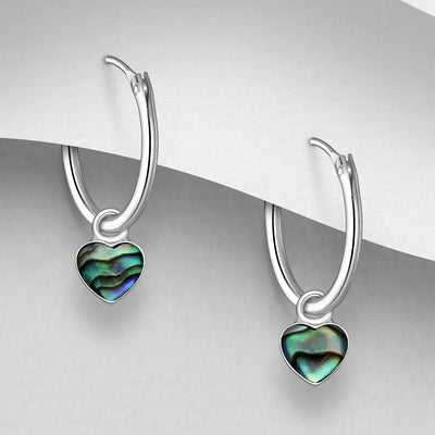 Sterling Silver & Paua Shell Heart Hoop Earrings