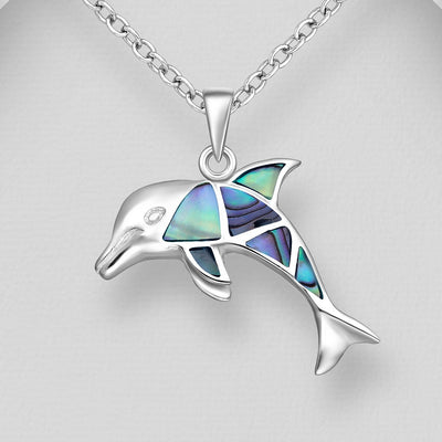 Sterling Silver & Paua Shell Dolphin Pendant
