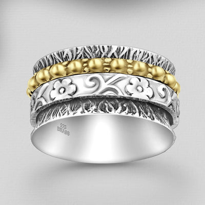 Sterling Silver & Brass Floral Spin Ring