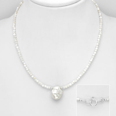 Sterling Silver, Freshwater Pearl & Mother of Pearl Necklace
