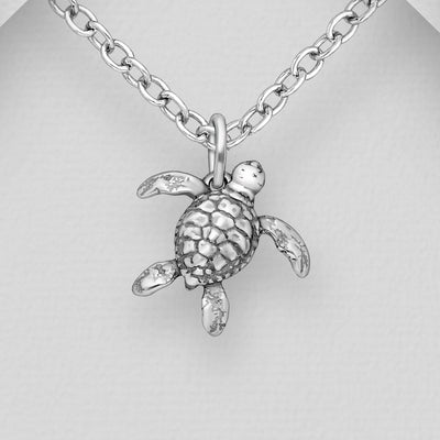 Sterling Silver Oxidized Turtle Pendant