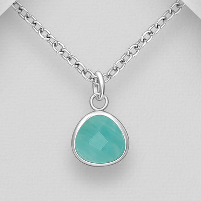 Faceted Amazonite Sterling Silver Pendant