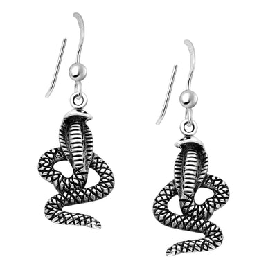 Sterling Silver Dangly Cobra Snake Earrings