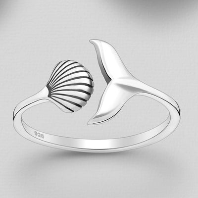 Sterling Silver Whales Tail and Shell Ring