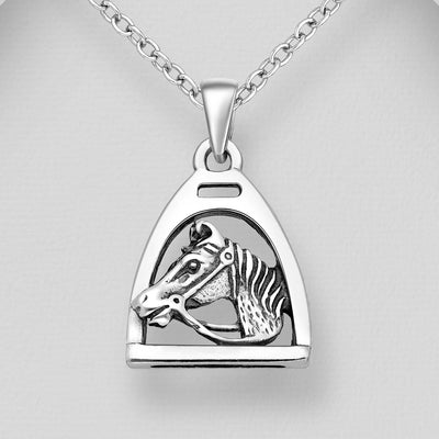 Sterling Silver Oxidized Horse and Stirrup Pendant