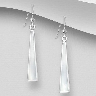 Sterling Silver & Mother of Pearl Shell Long Dangly Earrings