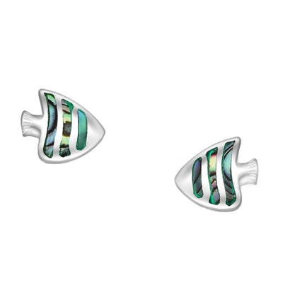 Sterling Silver & Paua Shell Fish Stud Earrings