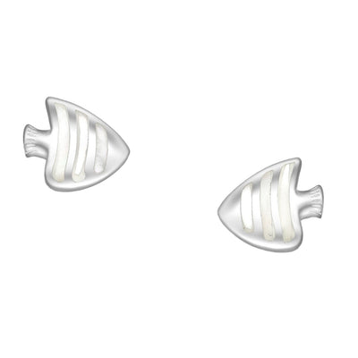 Sterling Silver & Mother of Pearl Shell Fish Stud Earrings