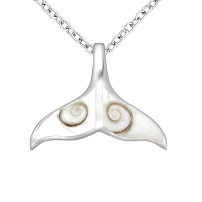 Sterling Silver & Cats Eye Shell Whales Tail Pendant