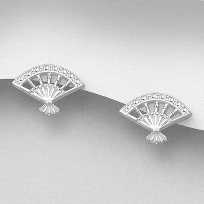 Sterling Silver & Cubic Zirconia Fan Stud Earrings
