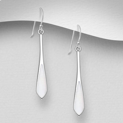 Sterling Silver Mother of Pearl Shell Dangly Drop Earrings