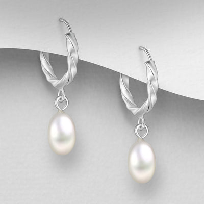 Sterling Silver White Freshwater Pearl Hoop Earrings
