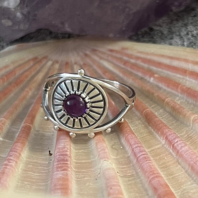 Sterling Silver & Amethyst Evil Eye  Ring