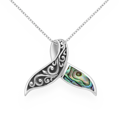 Sterling Silver Paua Shell Whales Tail Pendant