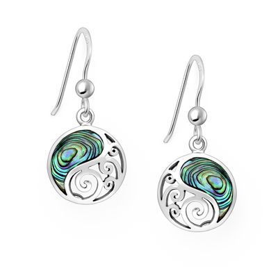Sterling Silver & Paua Shell Circular Dangly Earrings