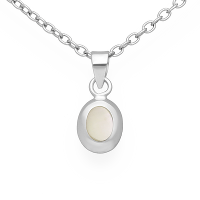Sterling Silver Tiny Mother of Pearl Shell Oval Pendant