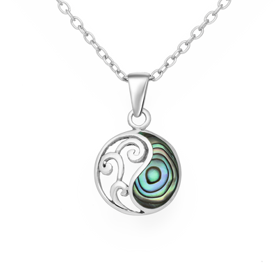 Sterling Silver & Paua Shell Koru Circle Pendant