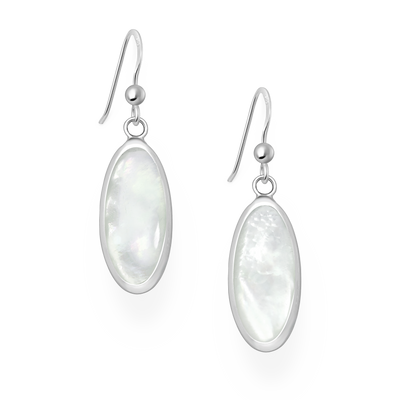 Sterling Silver Oval Mother of Pearl Shell Dangly Earrings