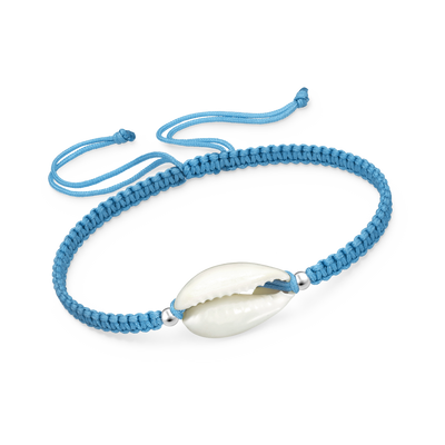 Adjustable Cowrie Shell Bracelet - Deep Sky Blue