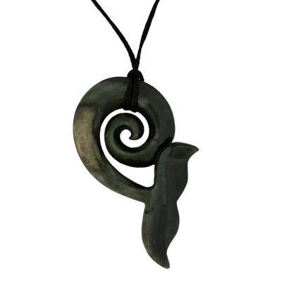 Pounamu Whales Tail & Koru  Pendant