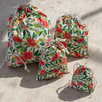 Pohutukawa Print Drawstring Bag Set