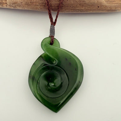 NZ Greenstone Single Twist & Koru Pendant