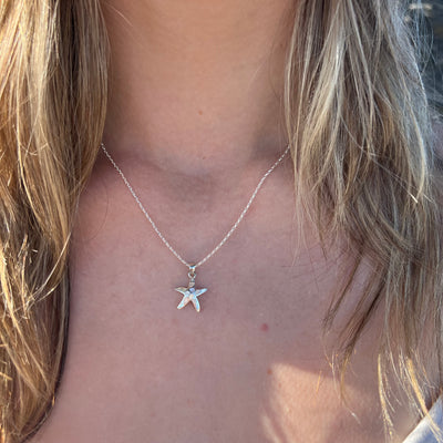 Sterling Silver & Mother of Pearl Shell Star Fish Pendant