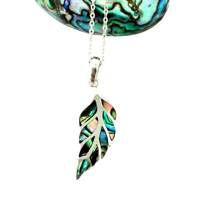Sterling Silver & Paua Shell Silver Fern Pendant