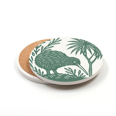 Woodcut Kiwi Ceramic Coaster