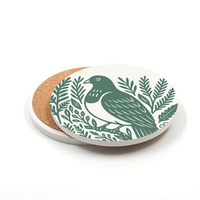 Woodcut Kereru Ceramic Coaster