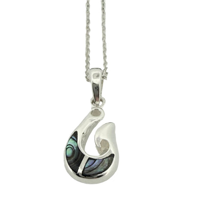 Sterling Silver & Paua Shell Fish Hook Pendant