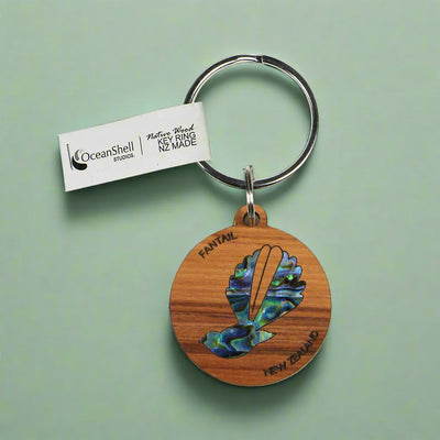 NZ Rimu & Paua Shell Fantail Bird Key Ring
