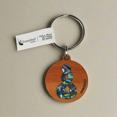 NZ Rimu & Paua Shell Pikorua Twist Key Ring