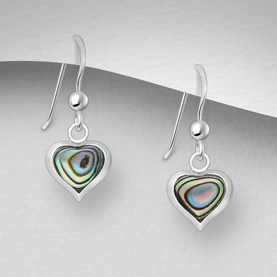 Sterling Silver & Paua Shell Dangly Heart Earrings