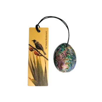NZ Paua Shell & Tui Bookmark