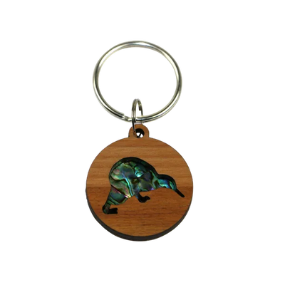 NZ Rimu & Paua Shell Kiwi Bird Key Ring