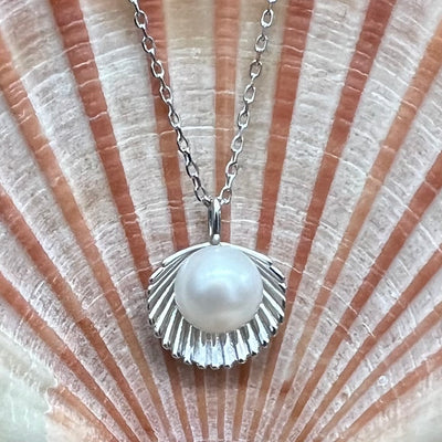 Sterling Silver Shell Necklace, Decorated with Freshwater Pearl