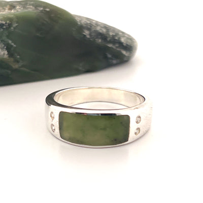 Sterling Silver Greenstone & White Sapphire Ring