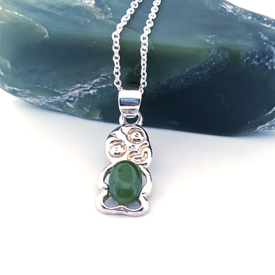 Sterling Silver Greenstone Hei Tiki Pendant