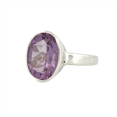 Sterling Silver Faceted Oval Amethyst Ring