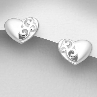 Sterling Silver Heart & Koru Stud Earrings